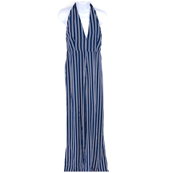 NWT BB Dakota Navy White Striped Halter Jumpsuit - Picture 3 of 8